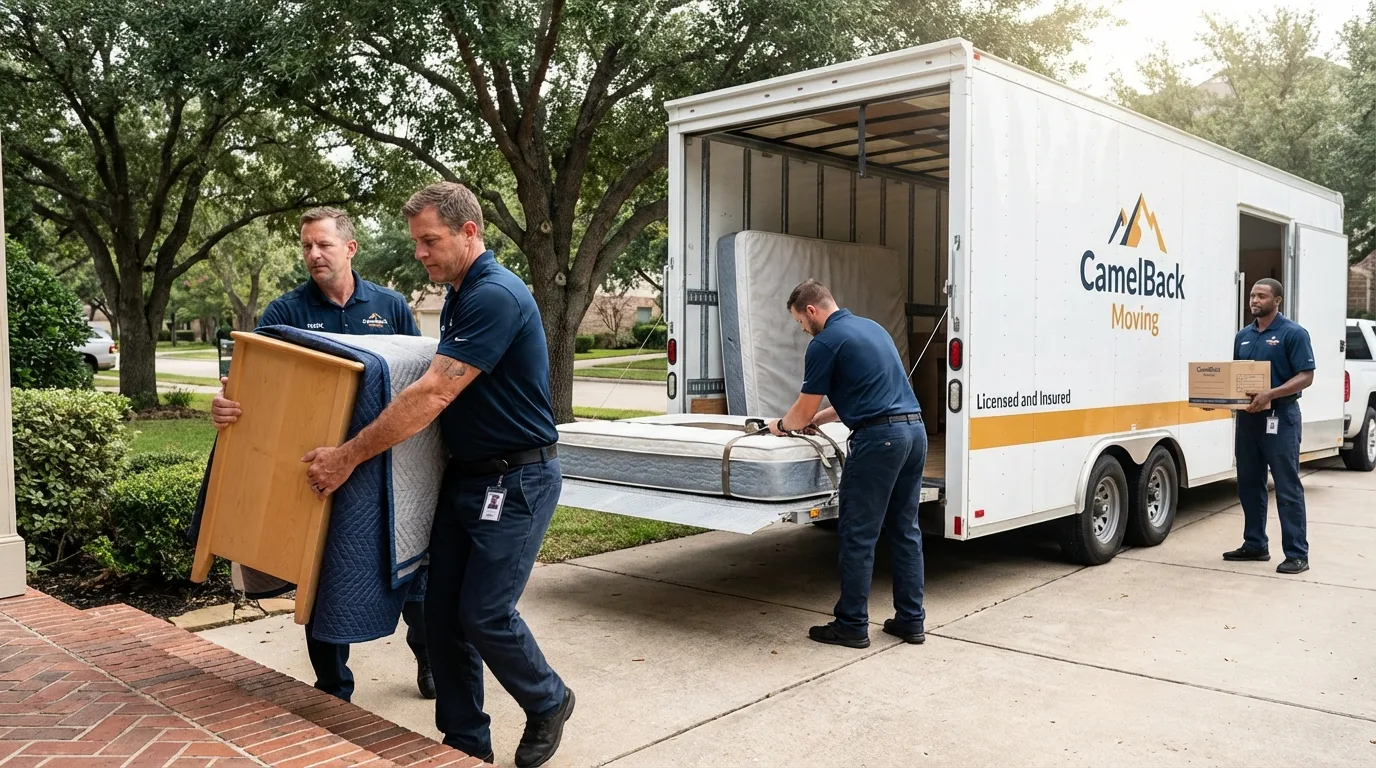 Crew loading residential truck for cross-state move from La Grange Park, IL