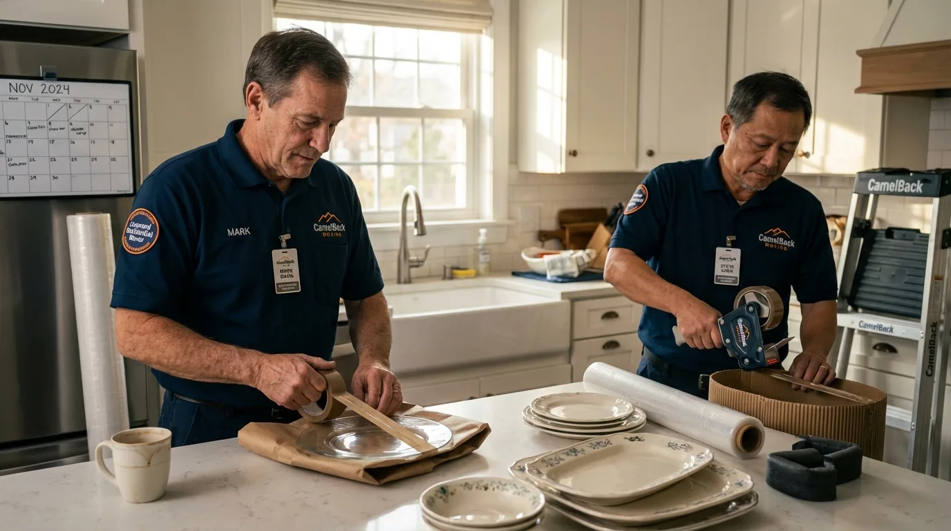 Professional crew packing kitchen dishware in La Grange Park, IL